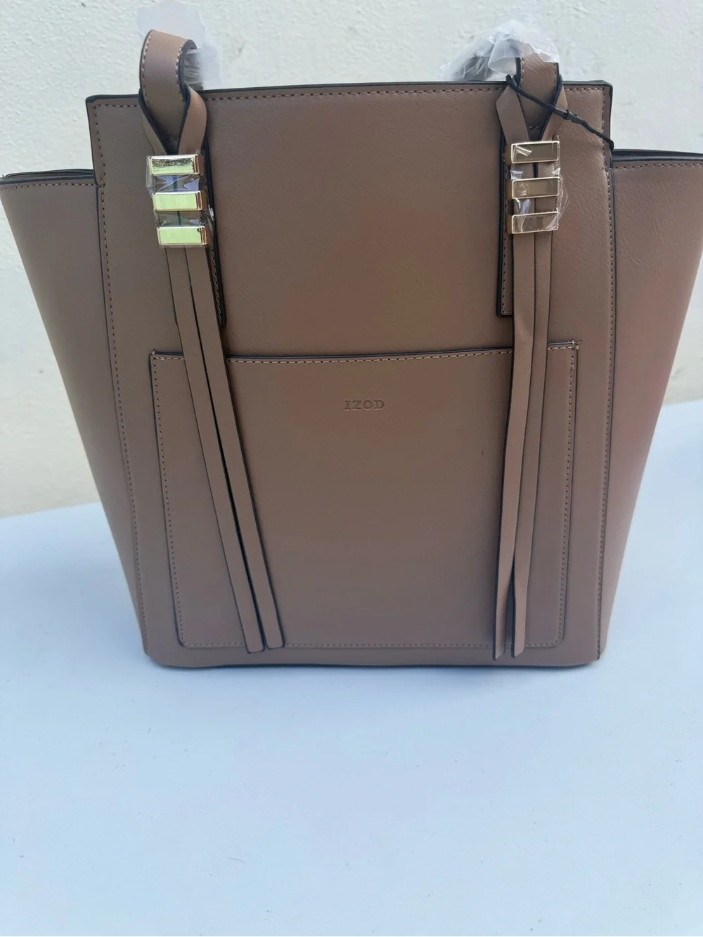 IZOD Taupe Faux-Leather Tote with Front Slip Pocket